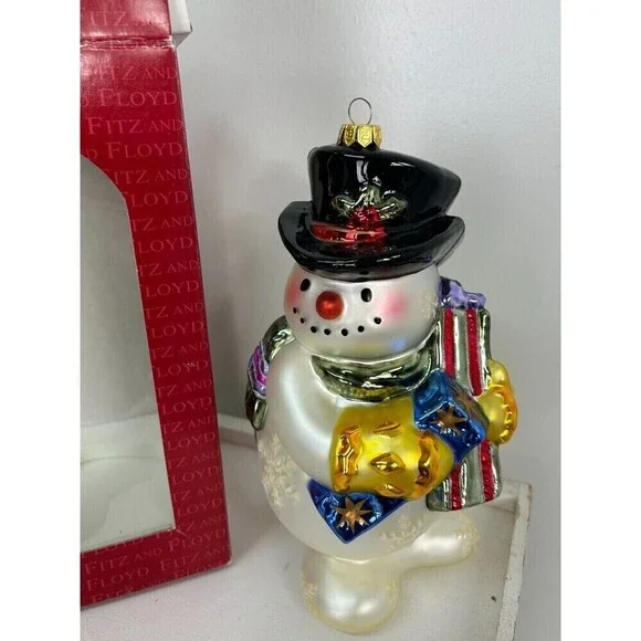 Vintage Fitz And Floyd Frosty Flakes Snowman Large Hand Blown Glass Ornament Rk - Picture 7 of 12
